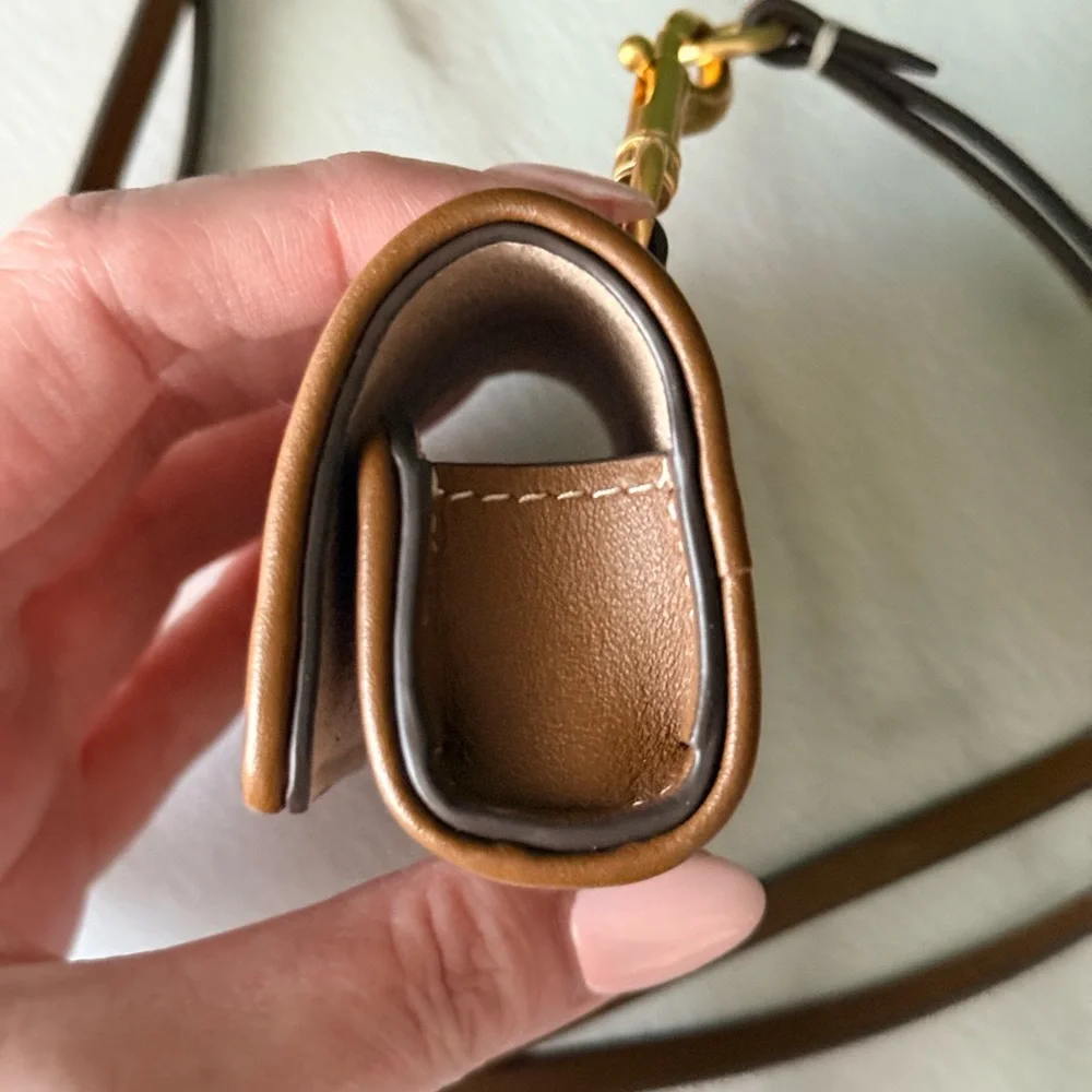 Tory Burch Tan Logo AirPod Holder Bag Charm on Strap